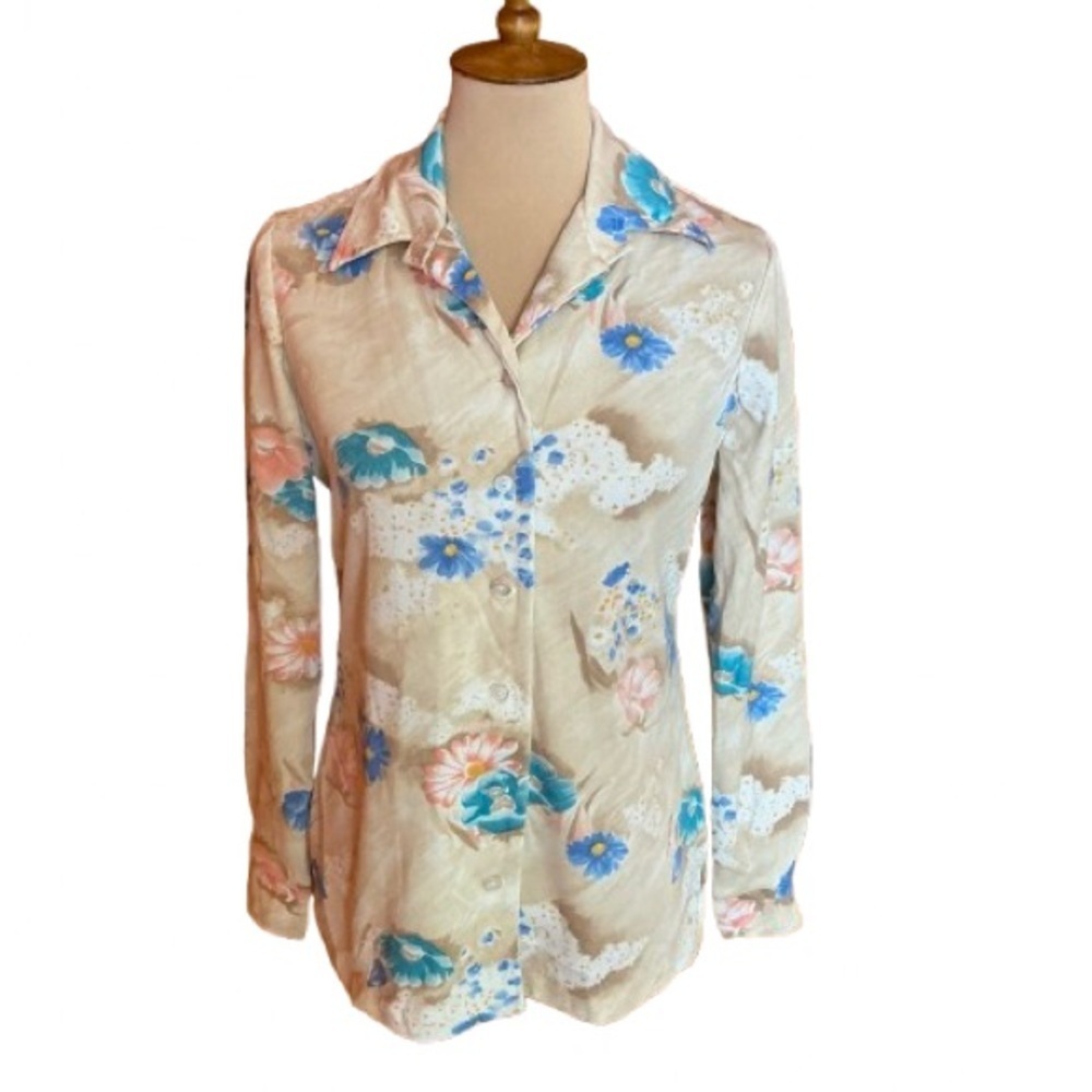Vintage 70s floral polyester disco shirt